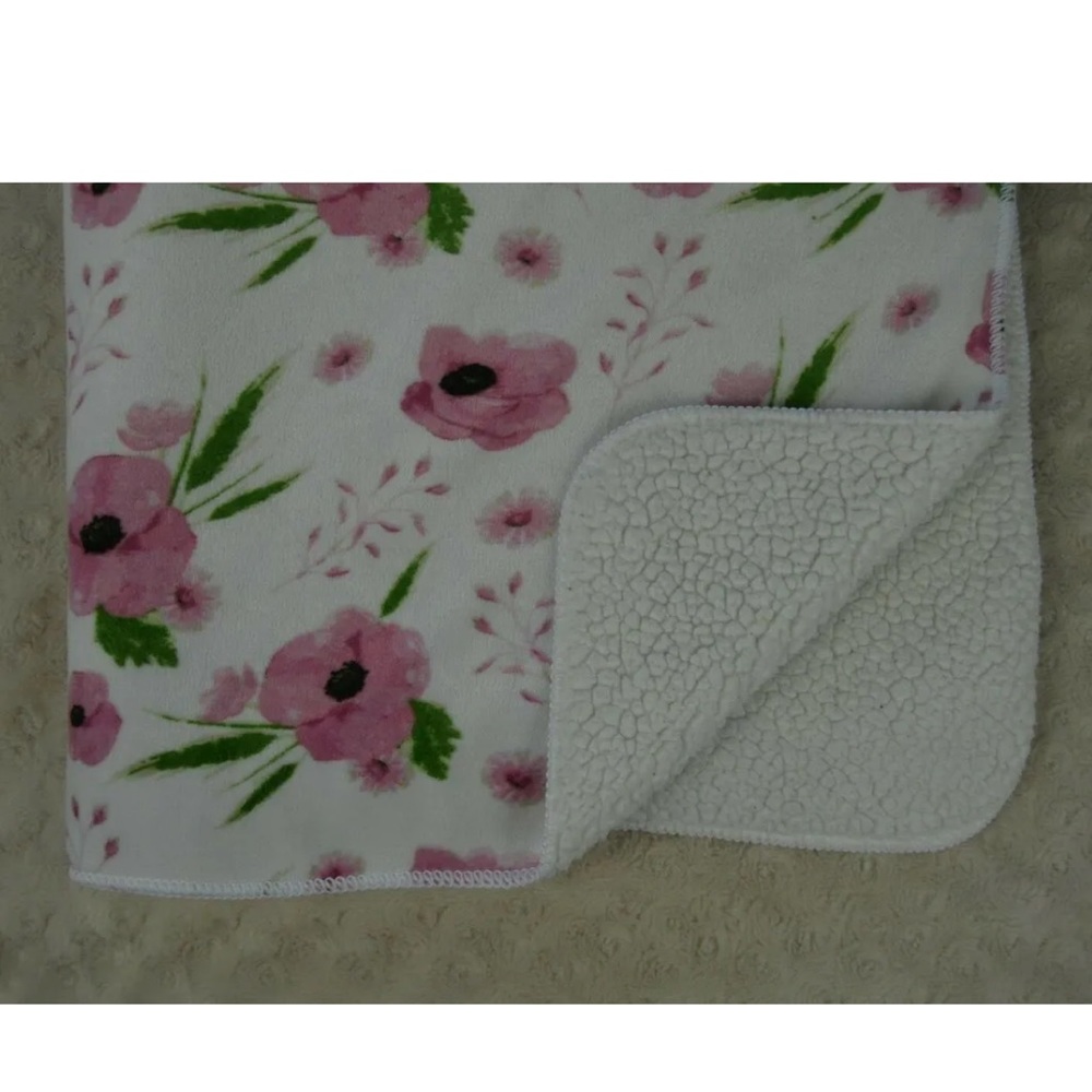 SL Home Fashions Floral Baby Blanket Pink White Green S.L. RN 119741 Flower